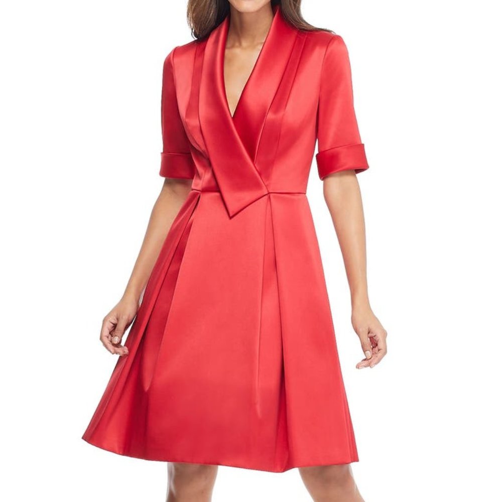 Gal Meets Glam Ruby Royal Satin Asymmetrical Collar Dress